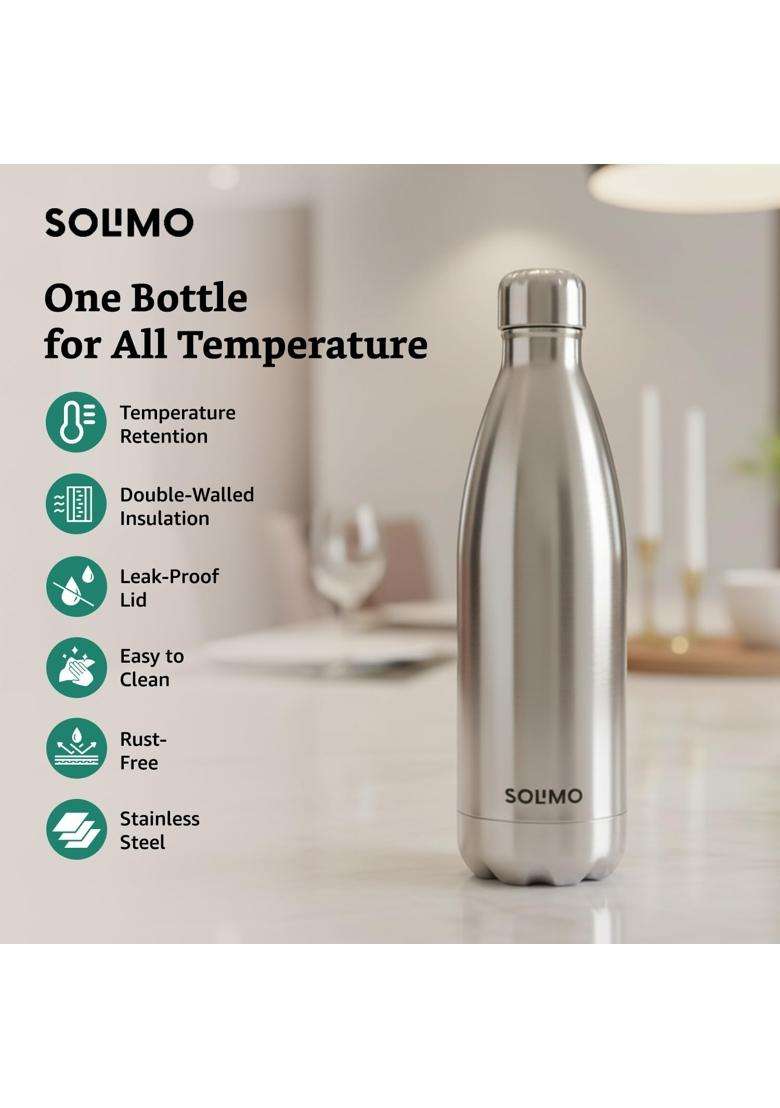Solimo Amazon Brand Solimo Stainless Steel Insulated 24 Hours Hot or Cold Bottle Flask | 1000 ml | 33.8 fl oz - Indya