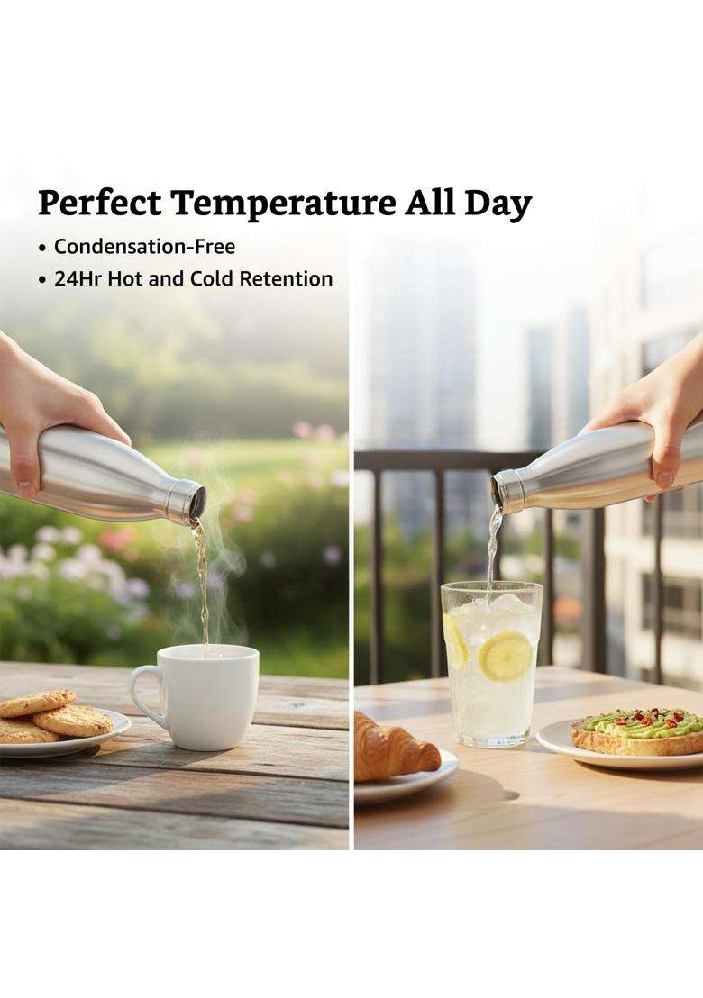 Solimo Amazon Brand Solimo Stainless Steel Insulated 24 Hours Hot or Cold Bottle Flask | 1000 ml | 33.8 fl oz - Indya