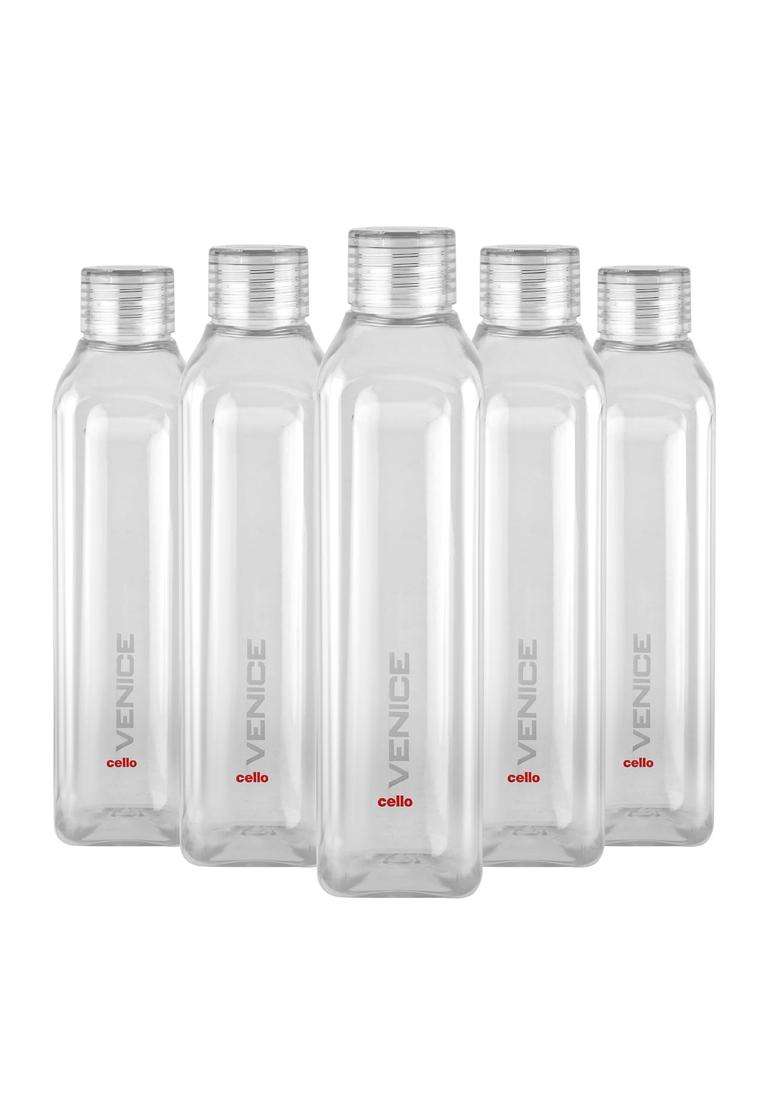 CELLO Venice Exclusive Edition Water Bottles Pcs for Daily Use Transparent | 1000 ml | 33.8 fl oz | 5-Piece Set | BPA Free | Leak Proof - Indya