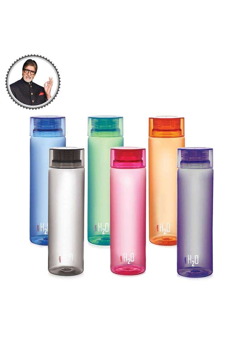CELLO H2O Water Bottles Pcs for Daily Use | 1000 ml | 33.8 fl oz | 6-Piece Set | BPA Free | Leak Proof - Indya
