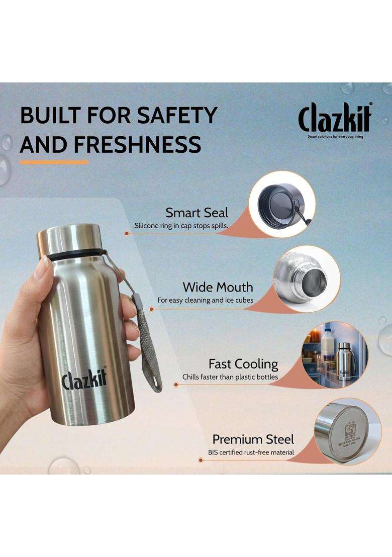 Clazkit Stainless Steel Water Bottle | 500 ml | 16.9 fl oz | Food Safe - Indya
