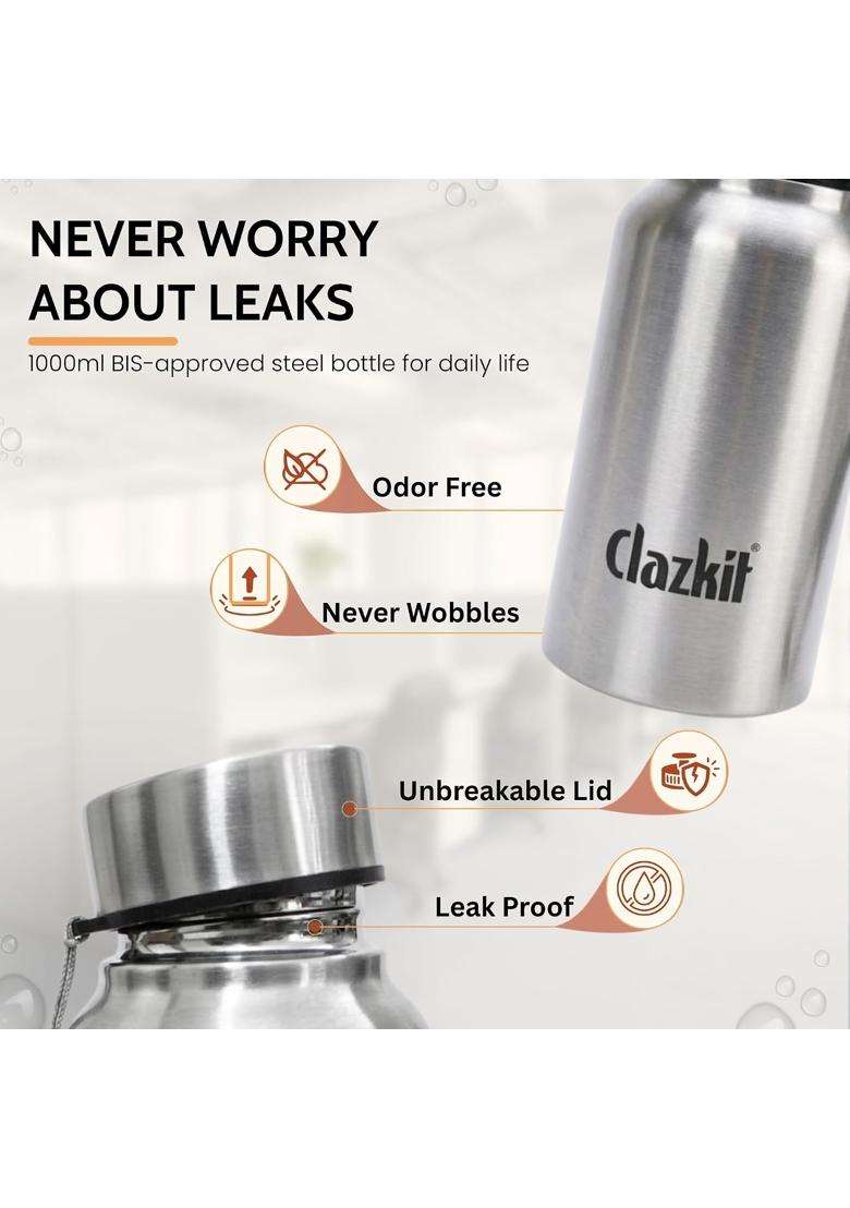 Clazkit Stainless Steel Water Bottle | 500 ml | 16.9 fl oz | Food Safe - Indya