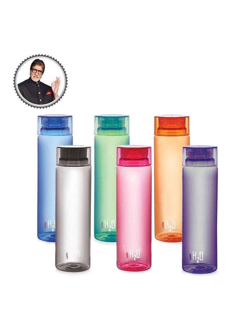 CELLO H2O Water Bottles | 1000 ml | 33.8 fl oz | 6-Piece Set | Leak Proof | Food Safe - Indya