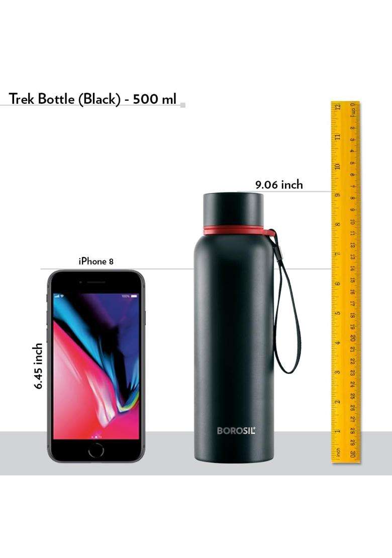Borosil Hydra Trek Stainless Steel Water Bottle | 500 ml | 16.9 fl oz | Insulated - Indya