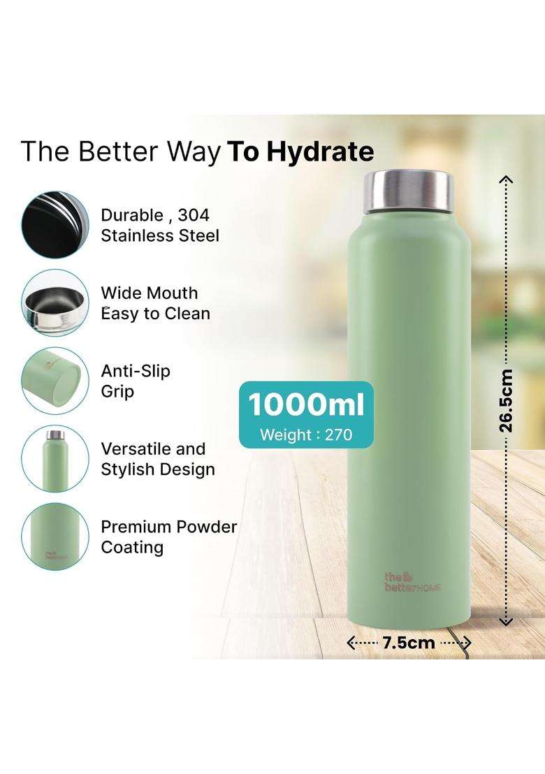 The Better Home Stainless Steel Water Bottle | 1 L | 1.1 Qt | Pack of 3 | BPA Free | Non-Toxic | Leak Proof | Rust Resistant - Indya