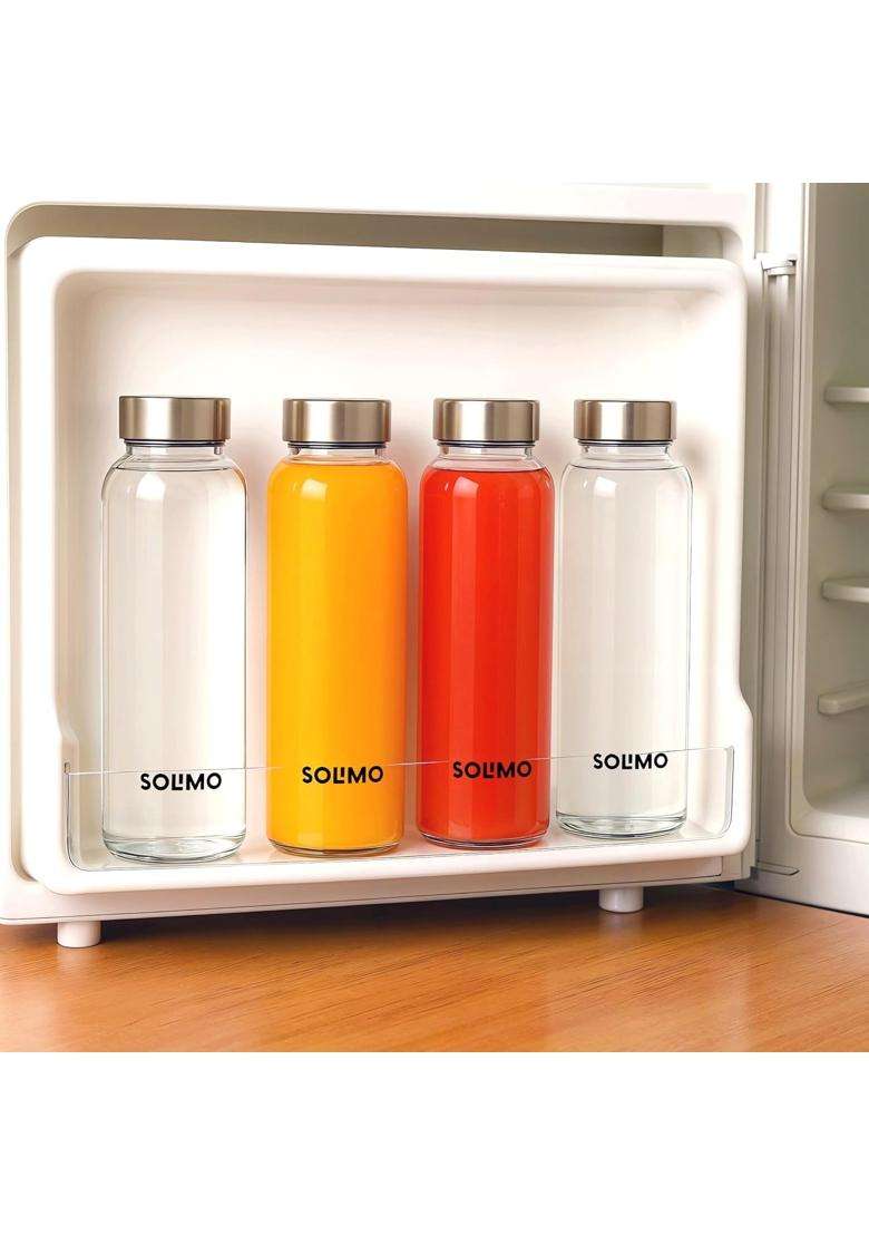 Solimo Amazon Brand Solimo Borosilicate Glass Fridge Water Bottle | 500 ml | 16.9 fl oz | Non-Toxic | Leak Proof - Indya