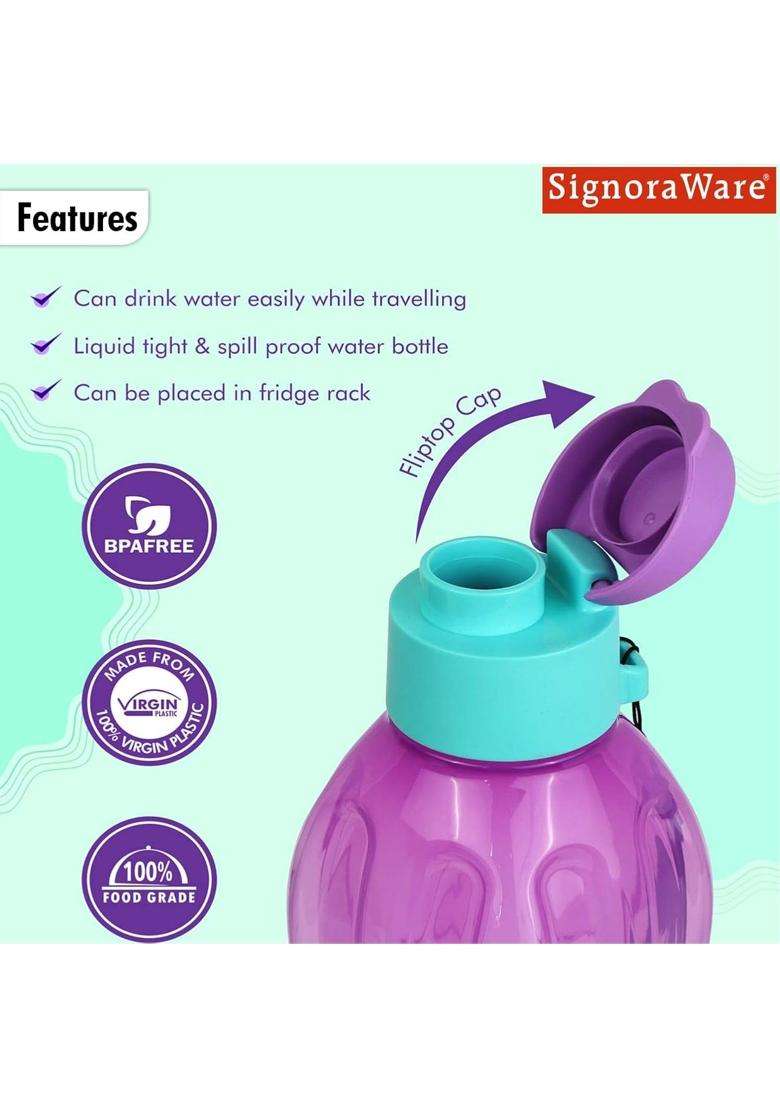 SIGNORA WARE Signoraware Fliptop BPA Free Plastic Water Bottle | 500 ml | 16.9 fl oz | 3-Piece Set | Leak Proof - Indya