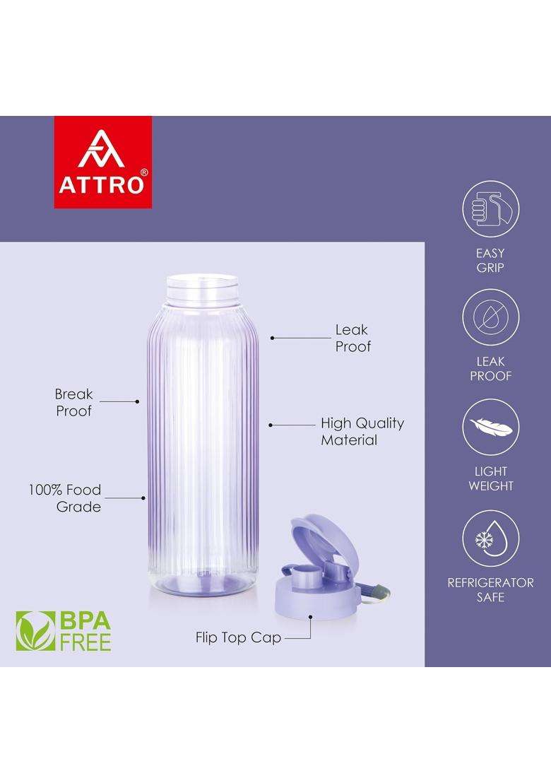 ATTRO Linear BPA-Free Plastic Water Bottle with Leak-Proof Flip-Top Cap | 1.5 L | 1.6 Qt - Indya