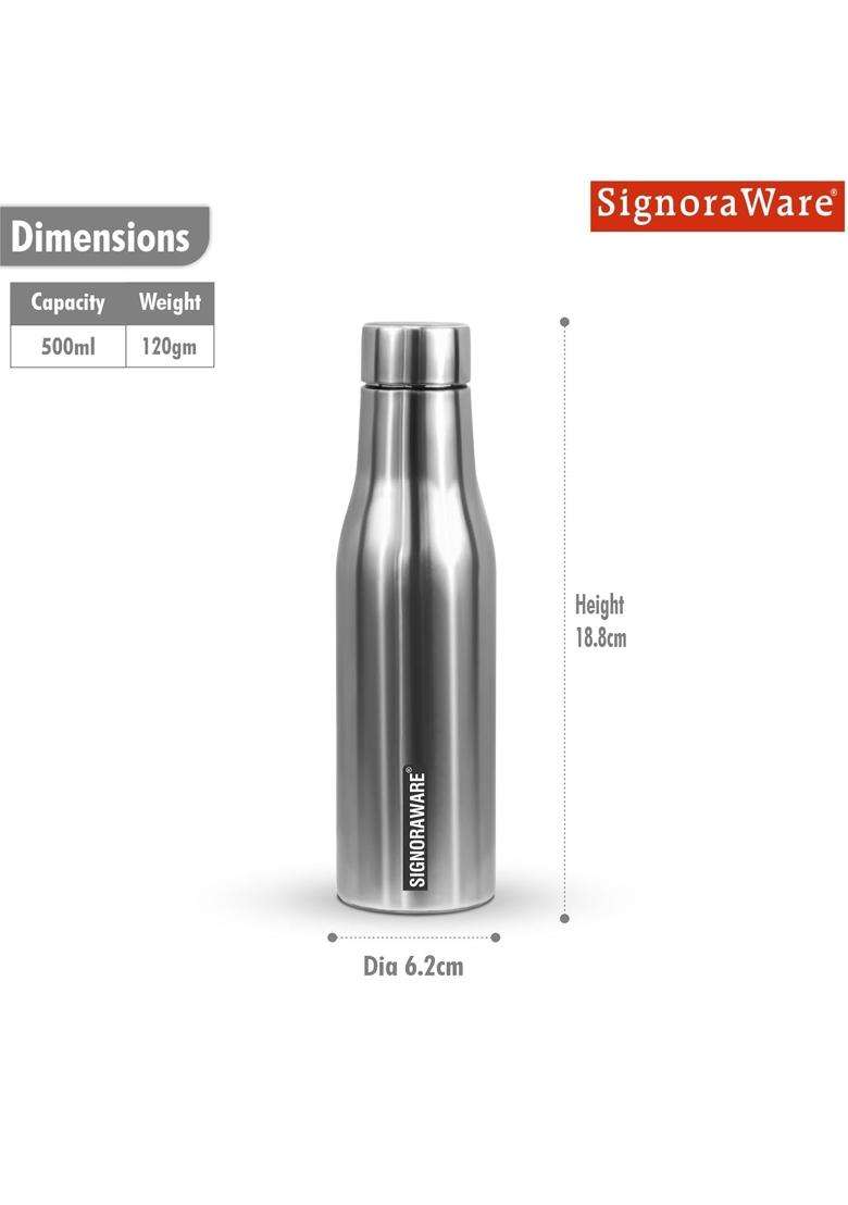 SIGNORA WARE SignoraWare Blaze Single Walled ISI Certified Stainless Steel Bottle | 500 ml | 16.9 fl oz | Leak Proof - Indya