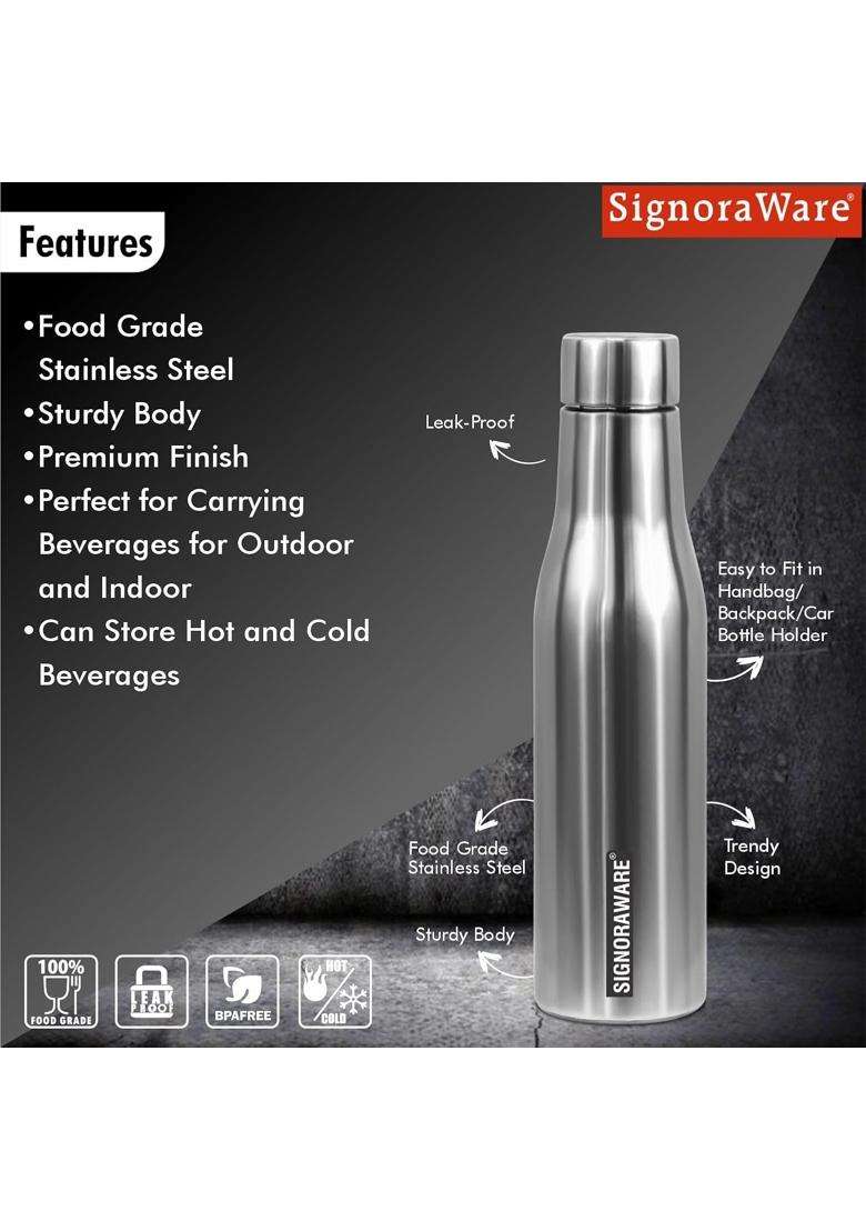 SIGNORA WARE SignoraWare Blaze Single Walled ISI Certified Stainless Steel Bottle | 500 ml | 16.9 fl oz | Leak Proof - Indya