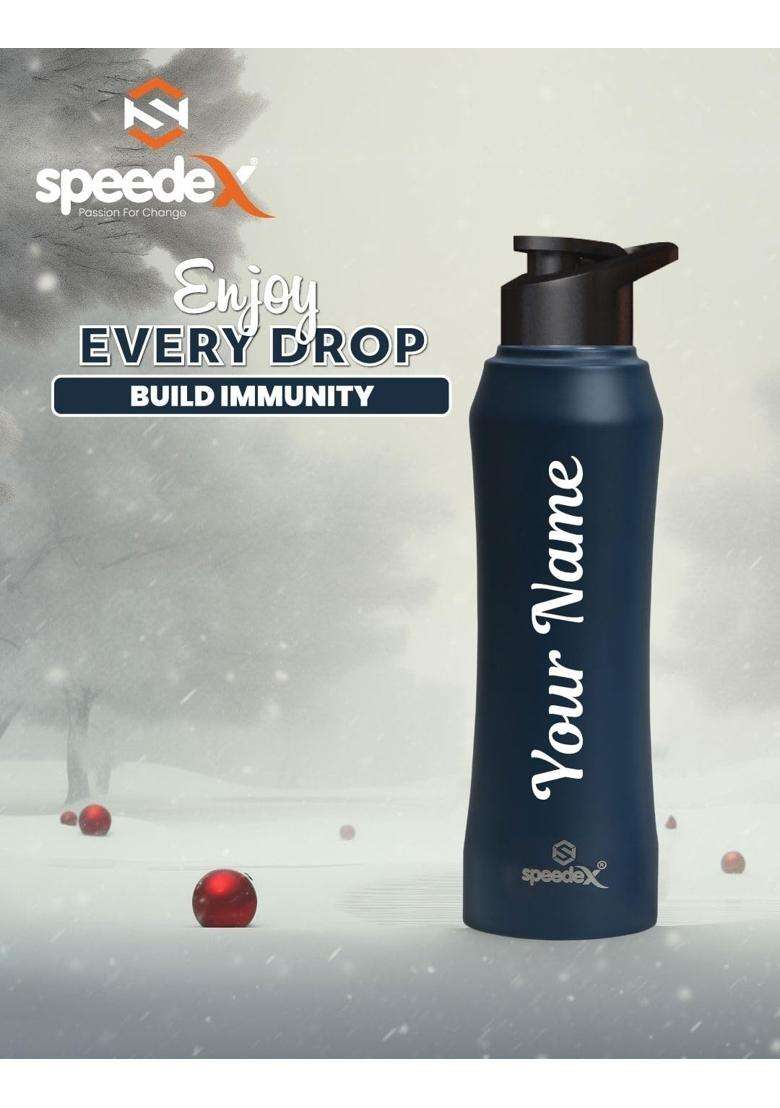 Speedex Stainless Steel Glacia Customised Darkblue Water Bottle with Sipper Cap | 1 L | 1.1 Qt | Leak Proof - Indya