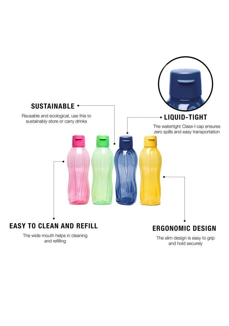 Tupperware Aquasafe Plastic Fliptop Bottle Set | 1 L | 1.1 Qt | 4-Piece Set - Indya