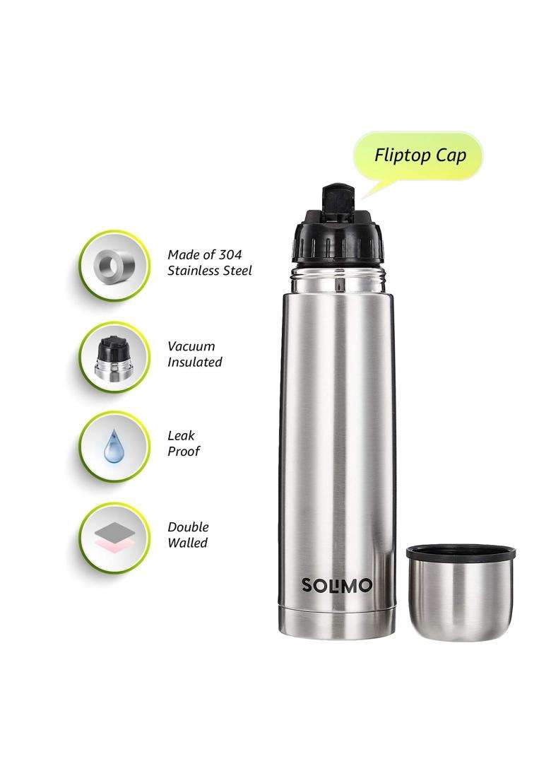 Solimo Amazon Brand Solimo Stainless Steel Insulated Bottle with Flip Lid and Cover | 500 ml | 16.9 fl oz - Indya