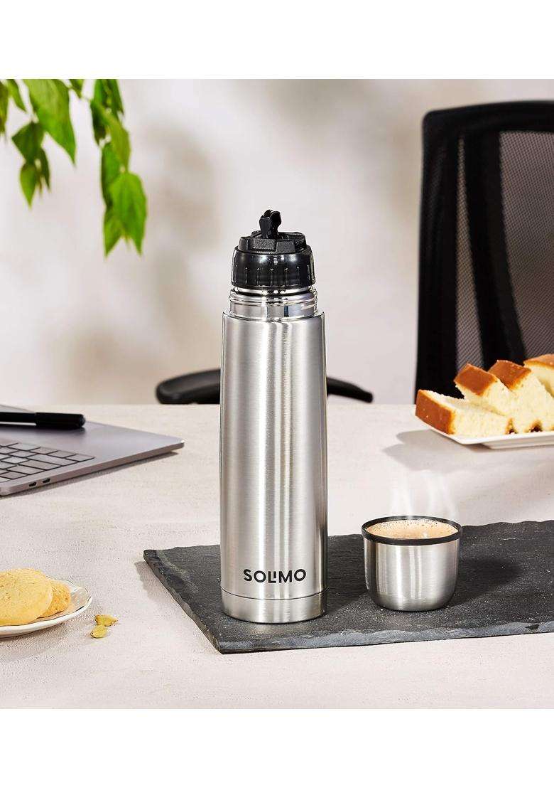 Solimo Amazon Brand Solimo Stainless Steel Insulated Bottle with Flip Lid and Cover | 500 ml | 16.9 fl oz - Indya