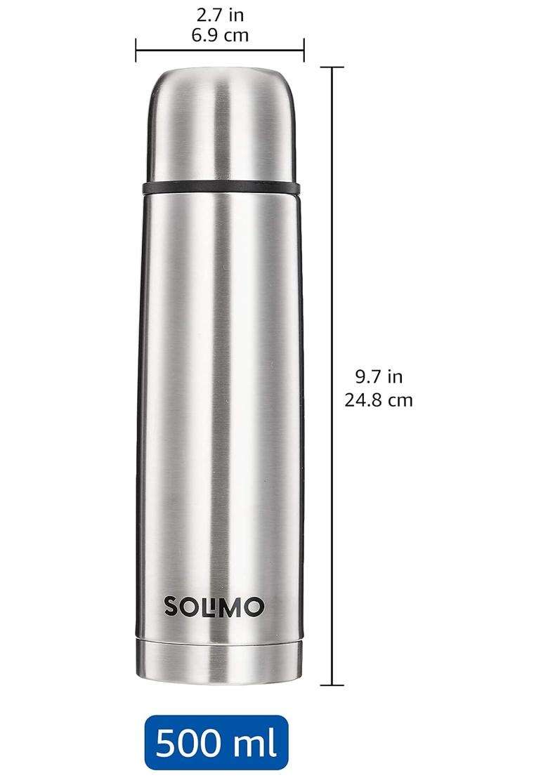 Solimo Amazon Brand Solimo Stainless Steel Insulated Bottle with Flip Lid and Cover | 500 ml | 16.9 fl oz - Indya