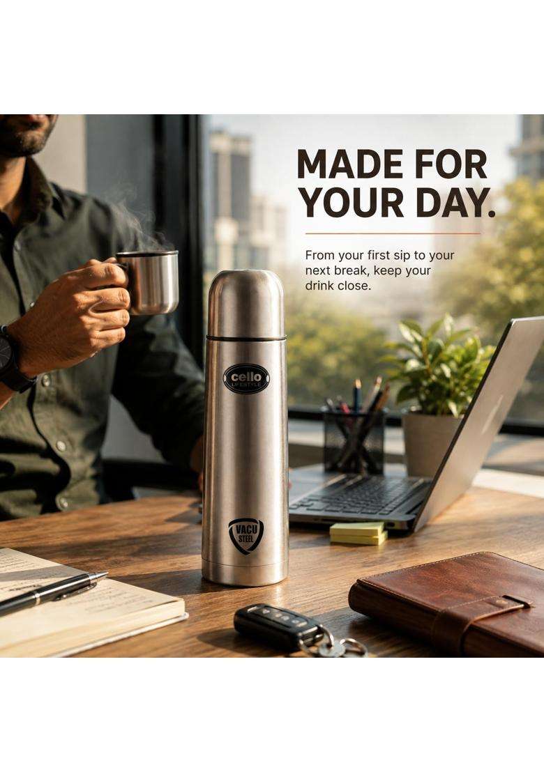 CELLO Lifestyle Insulated Stainless Steel Flask Silver | 500 ml | 16.9 fl oz - Indya