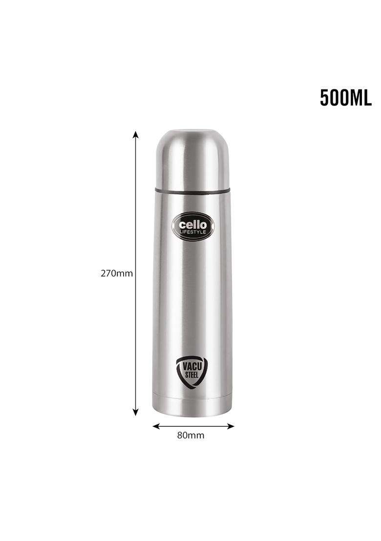 CELLO Lifestyle Insulated Stainless Steel Flask Silver | 500 ml | 16.9 fl oz - Indya