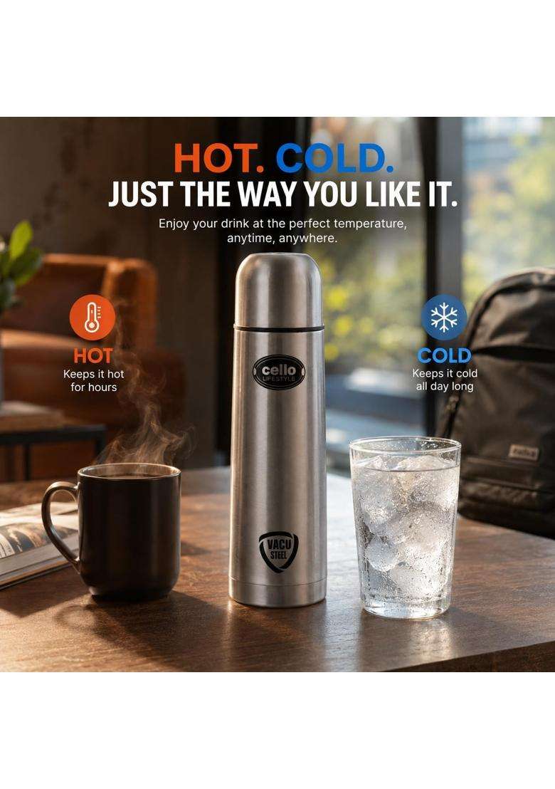 CELLO Lifestyle Insulated Stainless Steel Flask Silver | 500 ml | 16.9 fl oz - Indya