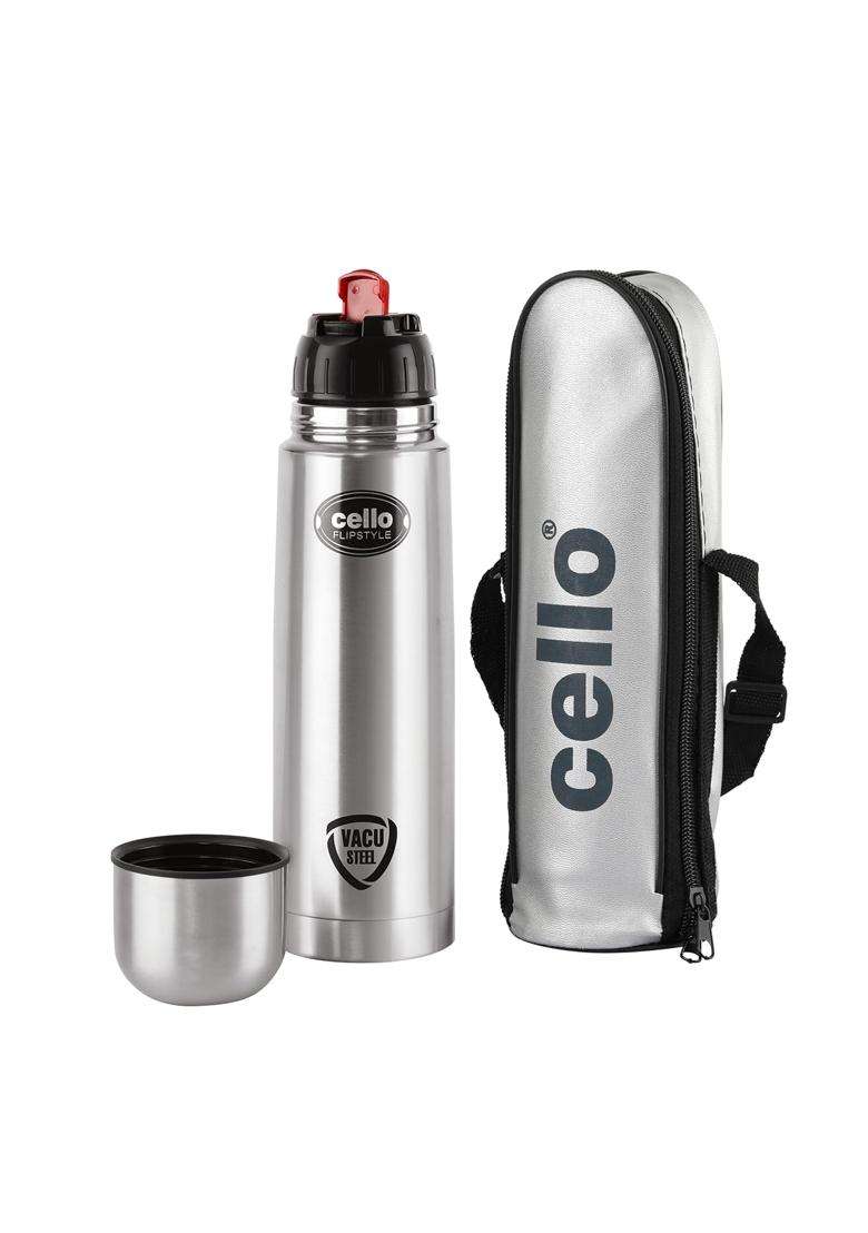 CELLO Flipstyle Insulated Stainless Steel Flask Silver | 1000 ml | 33.8 fl oz - Indya
