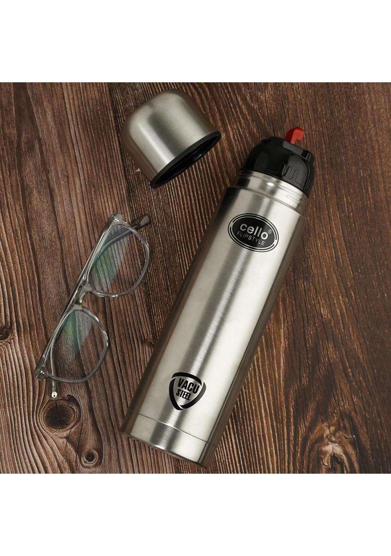 CELLO Flipstyle Insulated Stainless Steel Flask Silver | 1000 ml | 33.8 fl oz - Indya