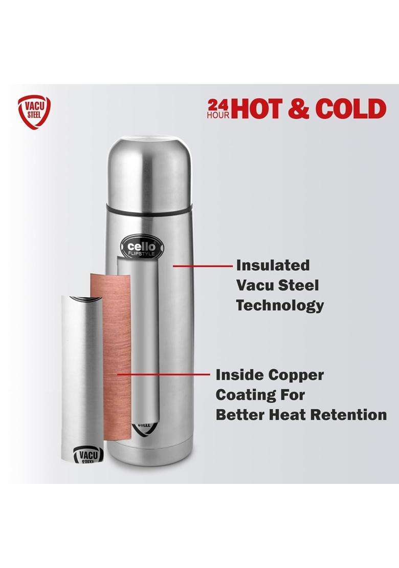 CELLO Flipstyle Insulated Stainless Steel Flask Silver | 1000 ml | 33.8 fl oz - Indya