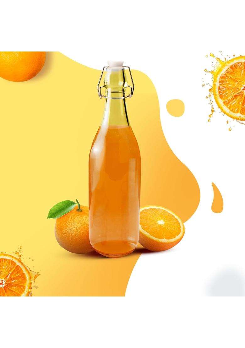 AGARO Elegant Flip Top Glass Bottle Transparent | 1 L | 1.1 Qt | Leak Proof - Indya
