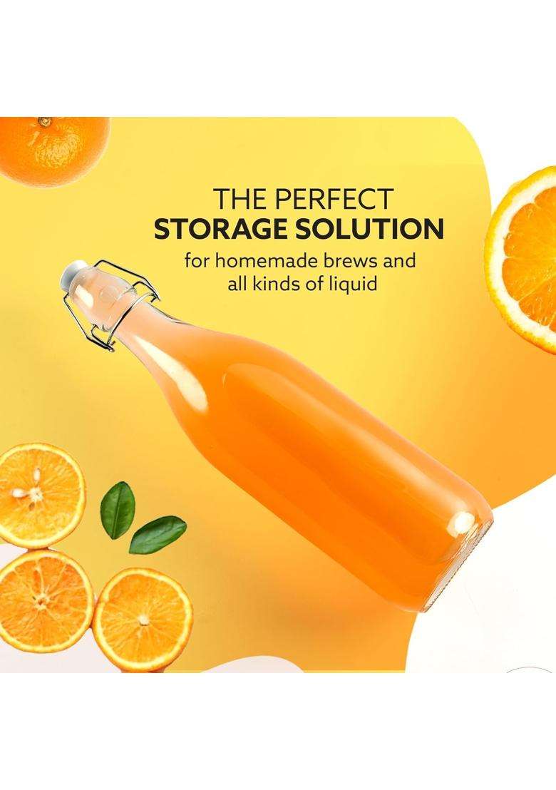 AGARO Elegant Flip Top Glass Bottle Transparent | 1 L | 1.1 Qt | Leak Proof - Indya