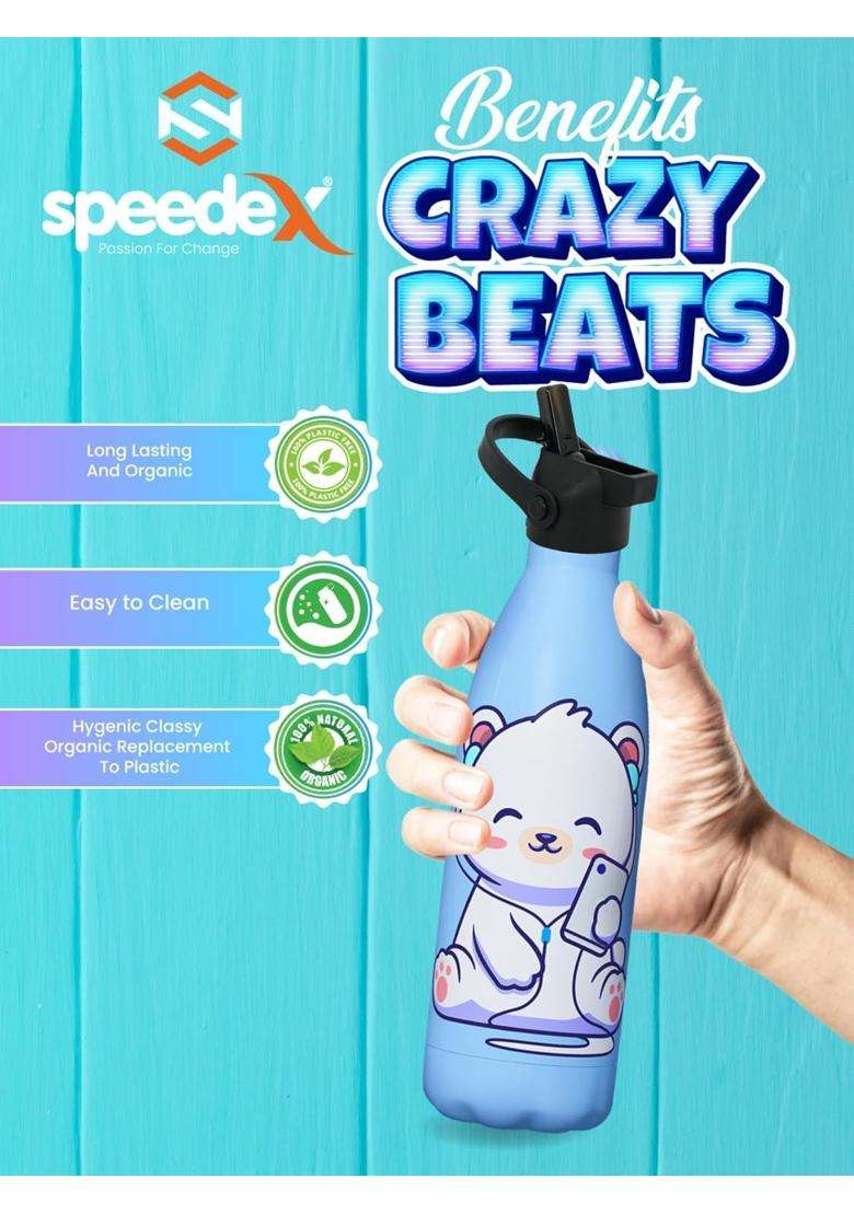 Speedex Milo Kids Stainless Steel Customized Water Bottle | 500 ml | 16.9 fl oz | BPA Free | Leak Proof - Indya