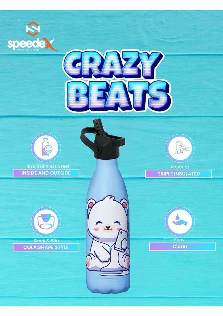 Speedex Milo Kids Stainless Steel Customized Water Bottle | 500 ml | 16.9 fl oz | BPA Free | Leak Proof - Indya