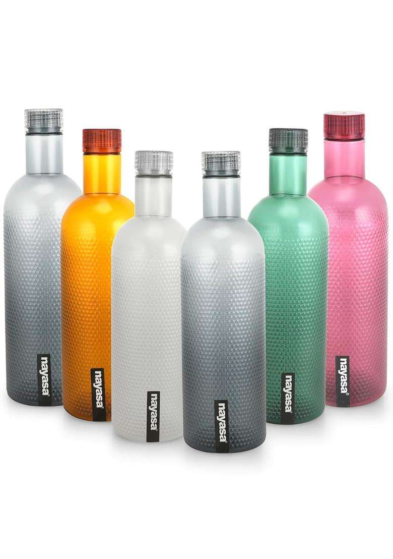 Nayasa Turtle Plastic Water Bottle | 1000 ml | 33.8 fl oz | 6-Piece Set | BPA Free | Leak Proof - Indya