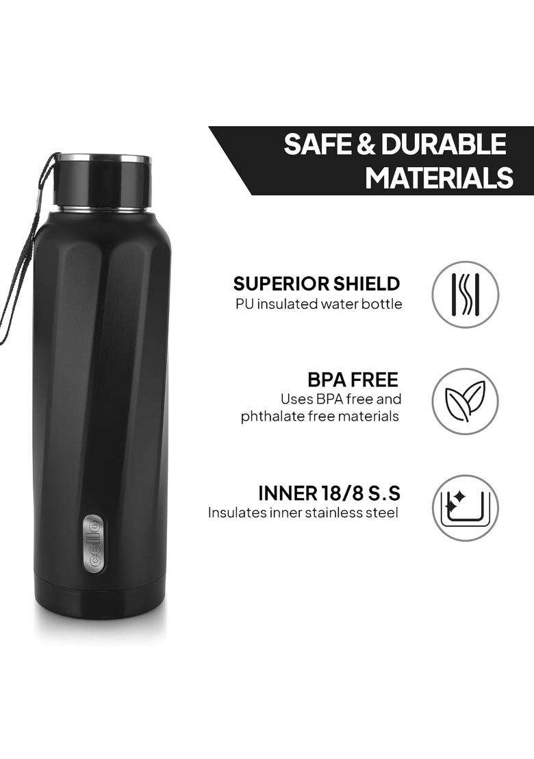 CELLO Puro Steel-X Turbo 600 Inner Steel Insulated Water Bottle | 500 ml | 16.9 fl oz | BPA Free | Leak Proof | Food Safe - Indya