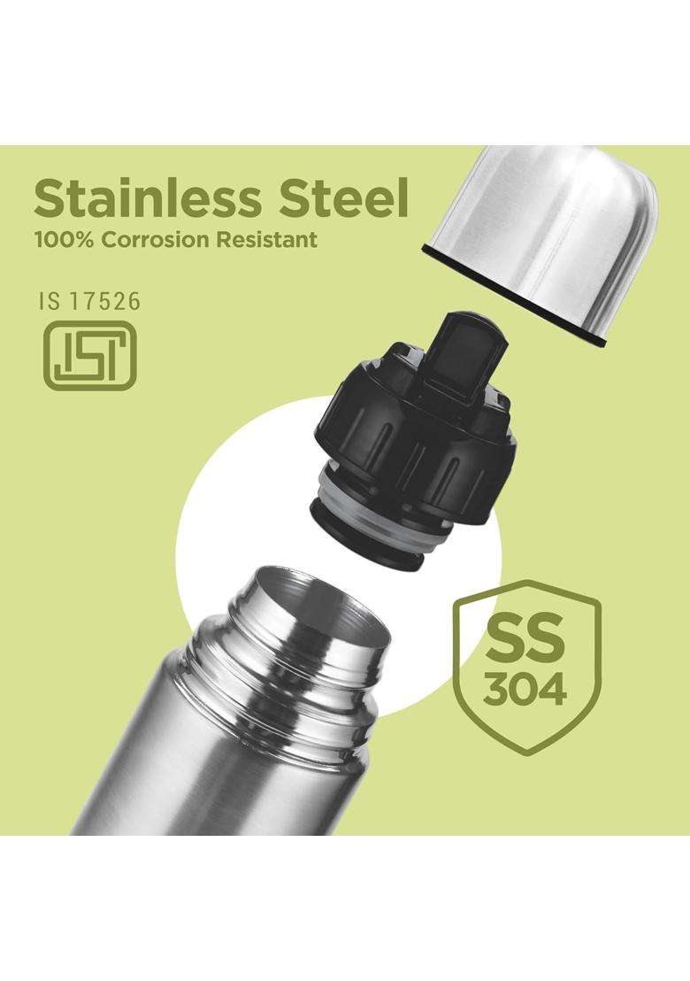 MILTON Eco-Flip 1000 Thermosteel Double Walled Vacuum Insulated Thermos Flask | 1000 ml | 33.8 fl oz | Leak Proof - Indya
