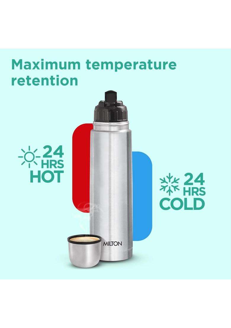 MILTON Eco-Flip 1000 Thermosteel Double Walled Vacuum Insulated Thermos Flask | 1000 ml | 33.8 fl oz | Leak Proof - Indya