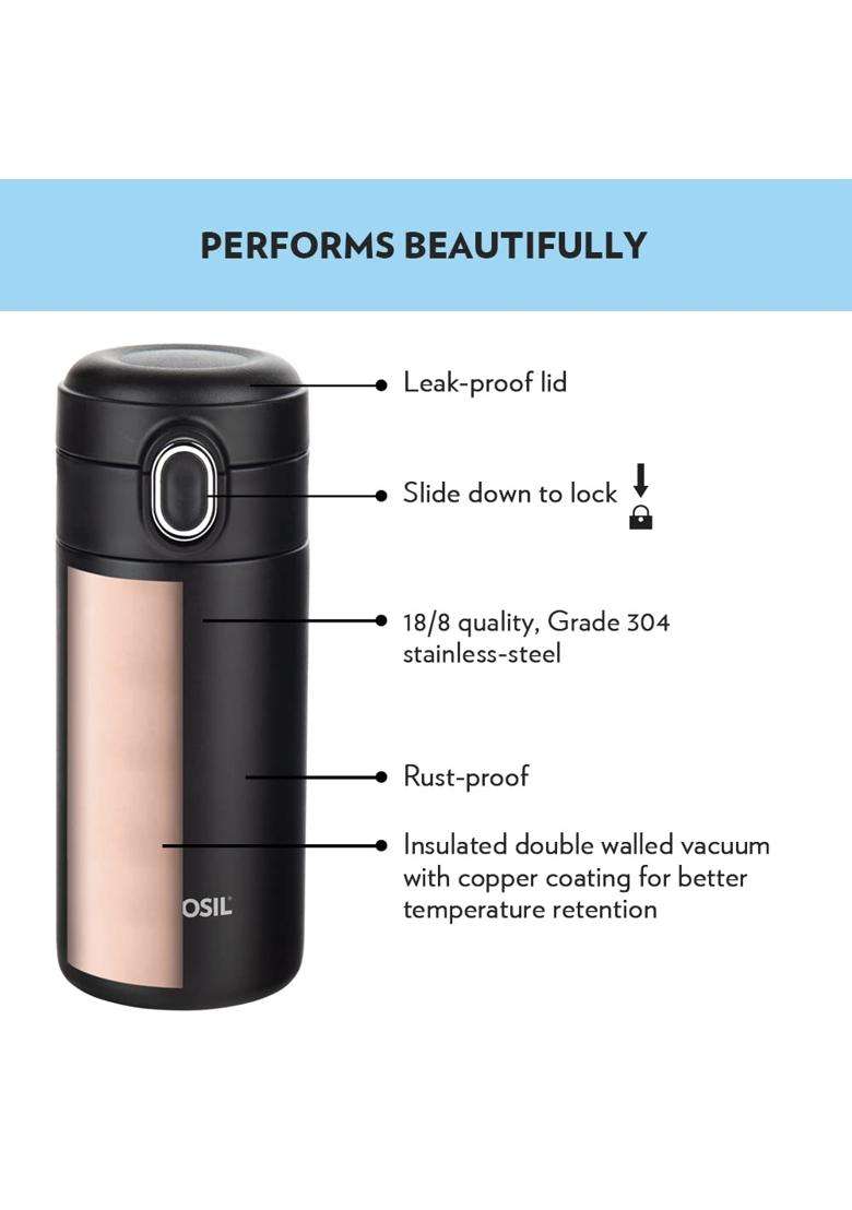 Borosil Traveller Stainless Steel Water Bottle | 300 ml | 10.1 fl oz | BPA Free | Leak Proof | Insulated - Indya