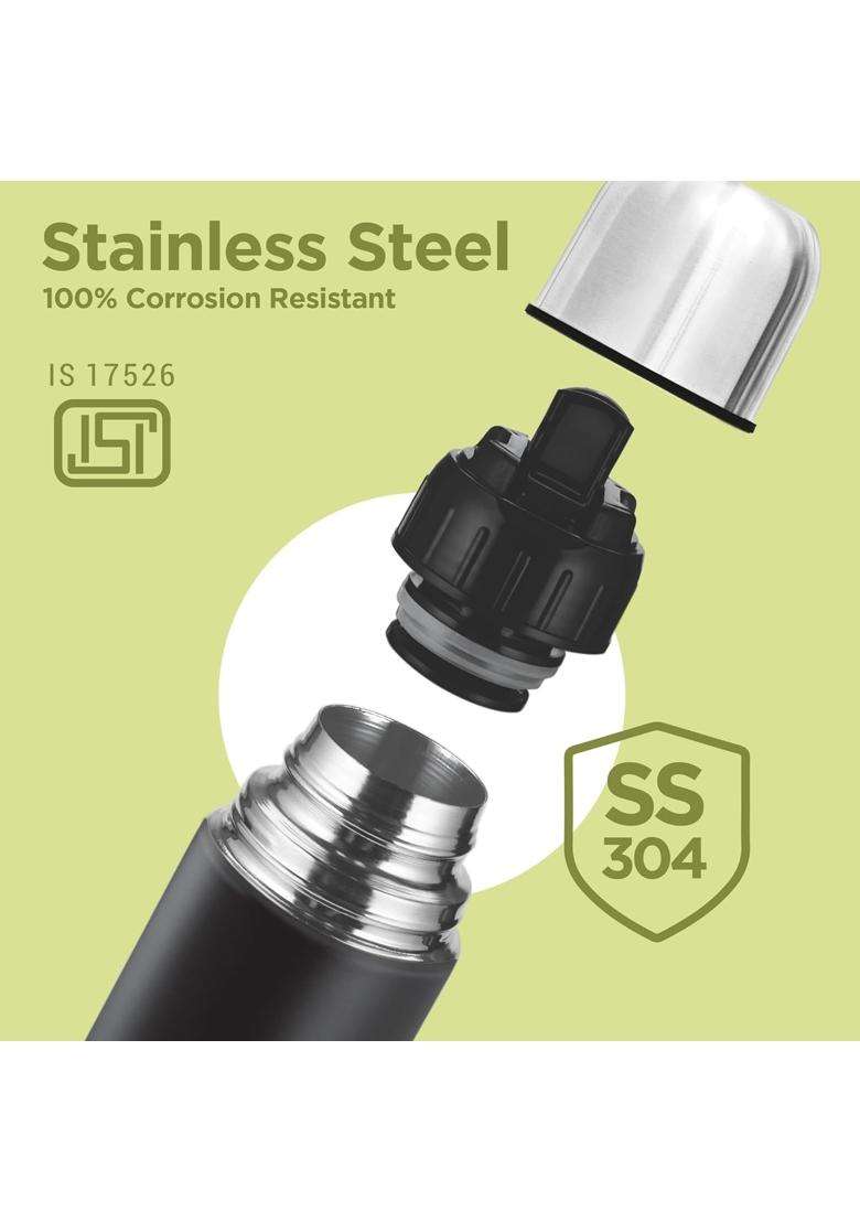 MILTON Eco-Flip 350 Thermosteel Double Walled Vacuum Insulated Thermos Flask | 350 ml | 11.8 fl oz | Leak Proof - Indya