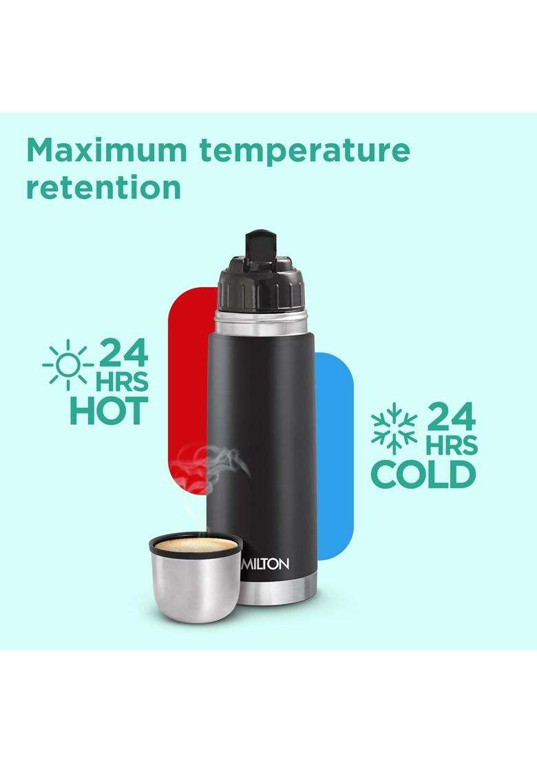 MILTON Eco-Flip 350 Thermosteel Double Walled Vacuum Insulated Thermos Flask | 350 ml | 11.8 fl oz | Leak Proof - Indya