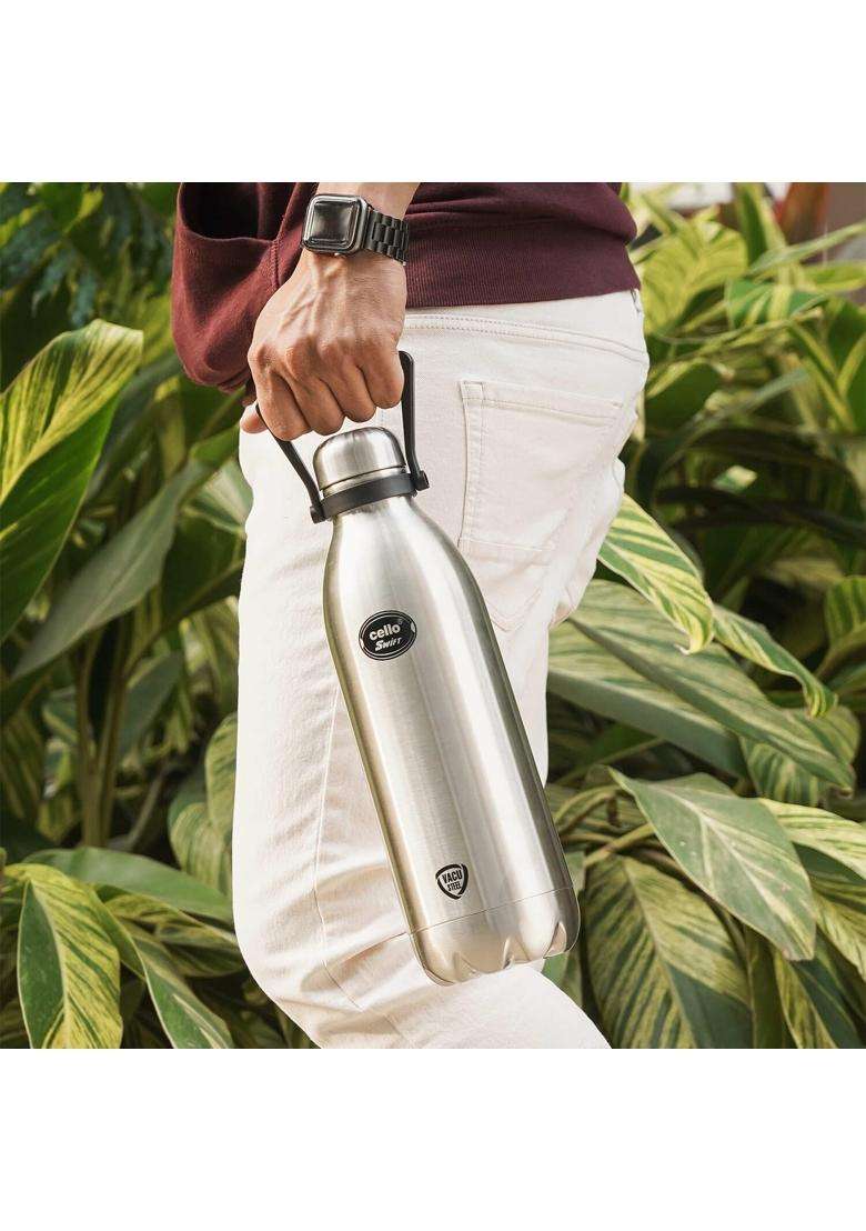 CELLO Swift Stainless Steel Hot and Cold Water Bottle Silver | 2000 ml | 67.6 fl oz | Leak Proof | Insulated - Indya