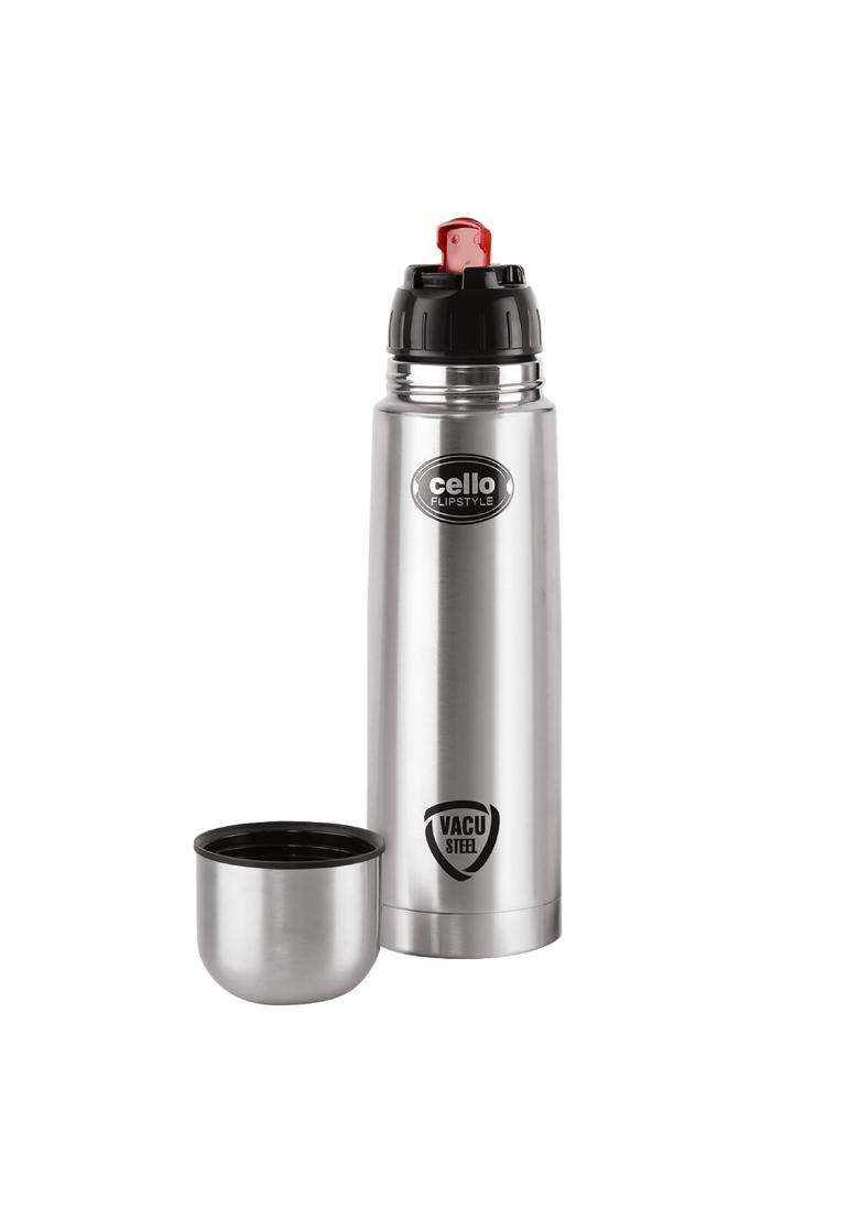 CELLO Flipstyle Stainless Steel Hot and Cold Water Bottle Silver | 1000 ml | 33.8 fl oz | Leak Proof | Insulated - Indya