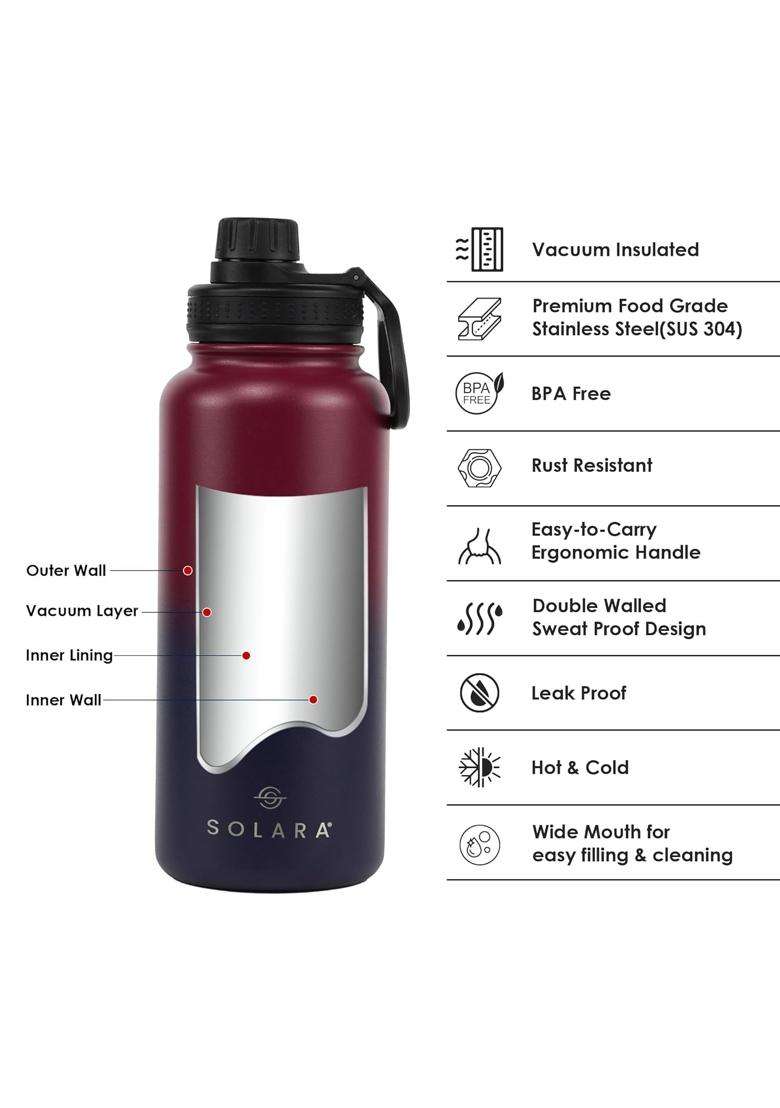SOLARA Vacuum Insulated Water Bottle | 1 L | 1.1 Qt - Indya