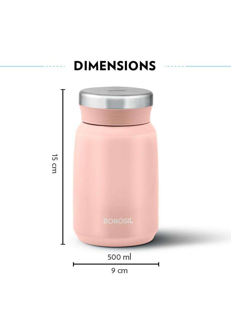 Borosil CarryMate Stainless Steel Jar with Lid | 500 ml | 16.9 fl oz | Leak Proof | Insulated - Indya
