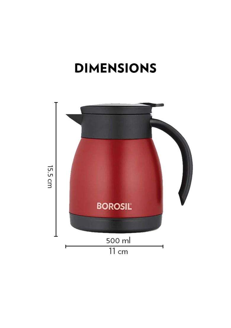 Borosil Stainless Steel Teapot with Handle | 500 ml | 16.9 fl oz | BPA Free | Insulated - Indya