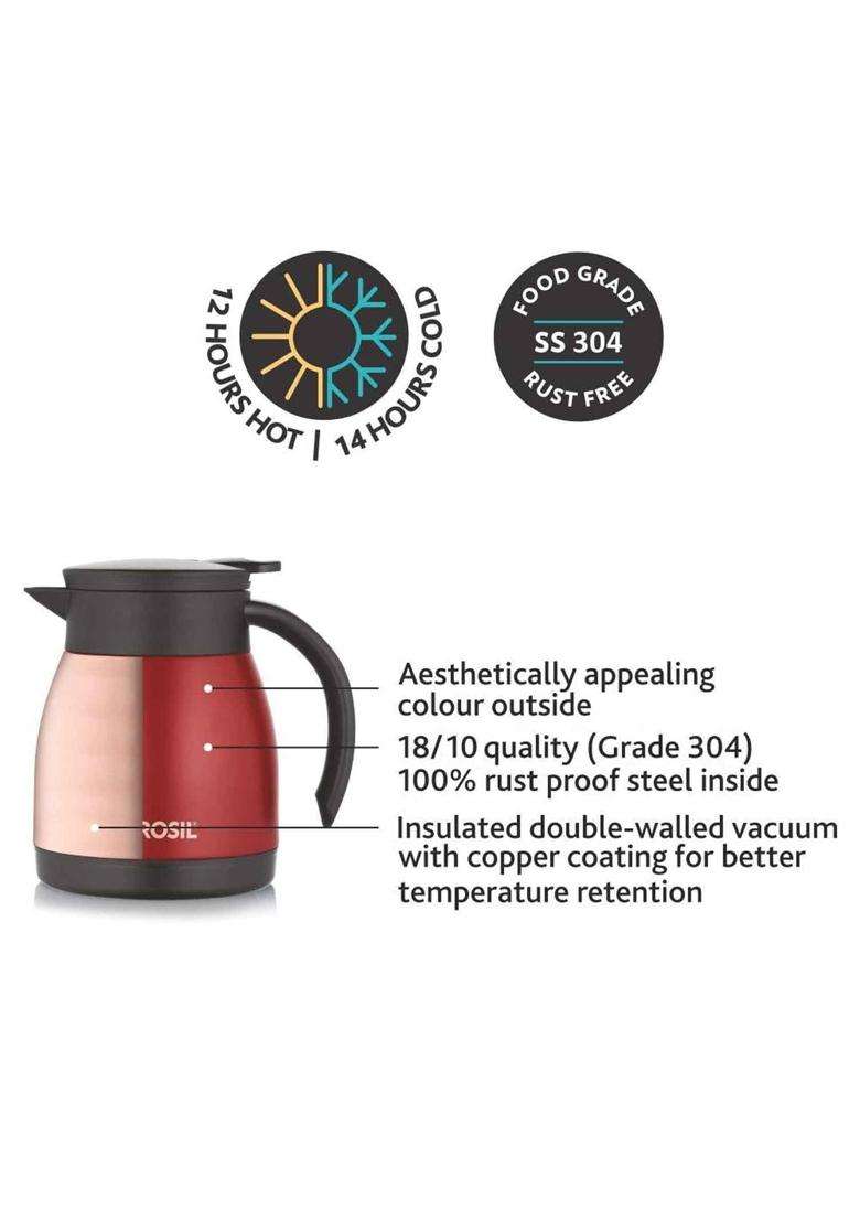 Borosil Stainless Steel Teapot with Handle | 500 ml | 16.9 fl oz | BPA Free | Insulated - Indya