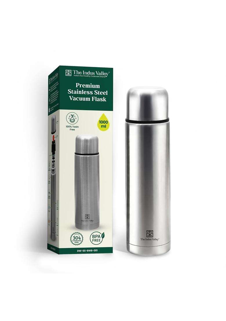The Indus Valley Stainless Steel Vacuum Insulated Bullet Flask with Flip Lid | 1 L | 1.1 Qt | Leak Proof | Rust Resistant - Indya