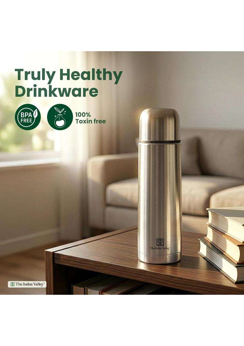 The Indus Valley Stainless Steel Vacuum Insulated Bullet Flask with Flip Lid | 1 L | 1.1 Qt | Leak Proof | Rust Resistant - Indya