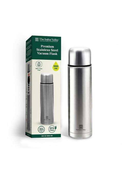 The Indus Valley Stainless Steel Vacuum Insulated Bullet Flask with Flip Lid | 1 L | 1.1 Qt | Leak Proof | Rust Resistant