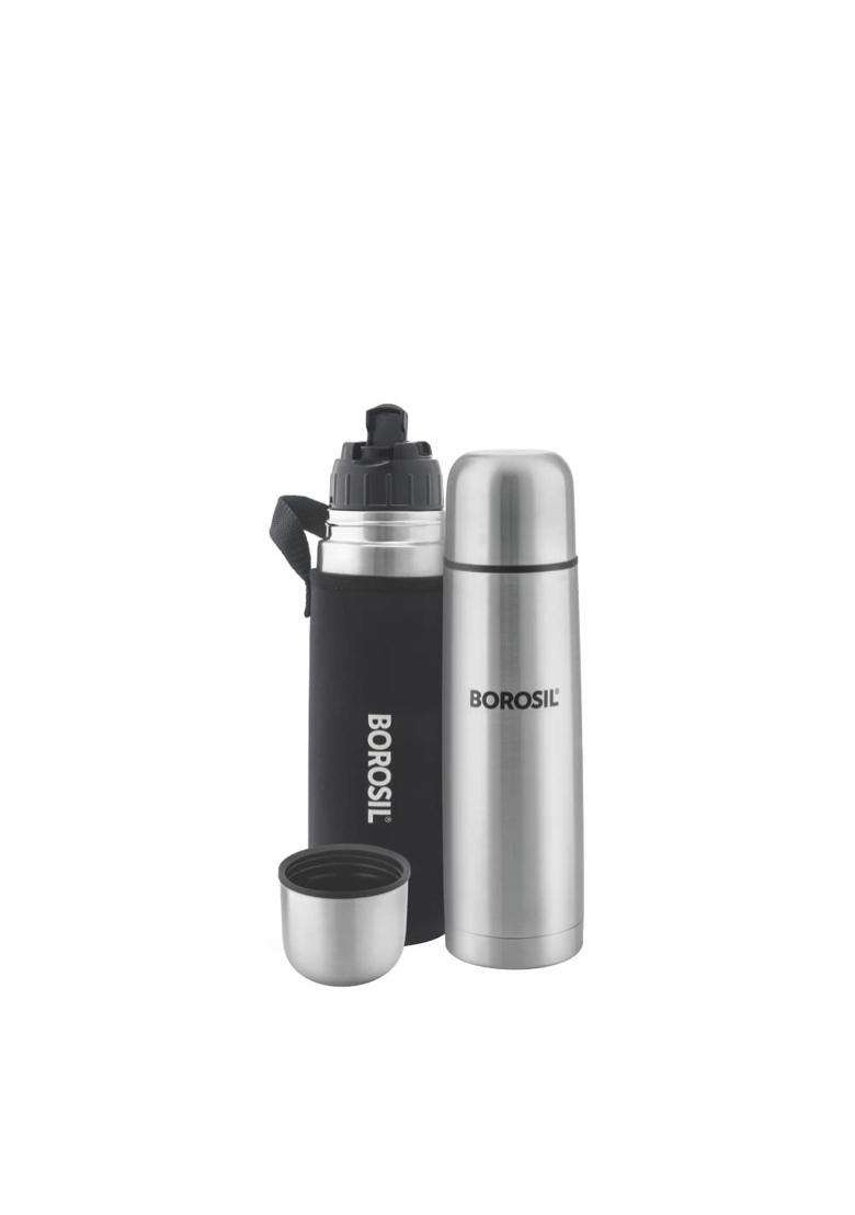 Borosil Stainless Steel Hydra Thermo Vacuum Insulated Flask Water Bottle | 500 ml | 16.9 fl oz - Indya