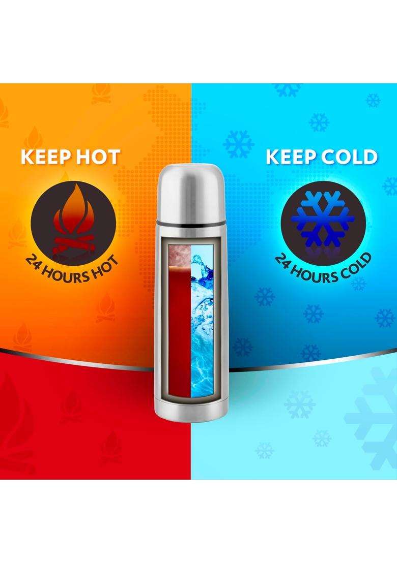 Borosil Stainless Steel Hydra Thermo Vacuum Insulated Flask Water Bottle | 500 ml | 16.9 fl oz - Indya