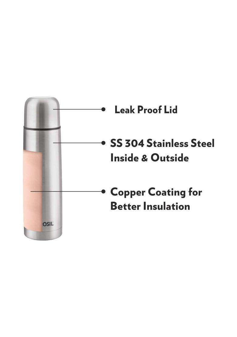 Borosil Stainless Steel Hydra Thermo Vacuum Insulated Flask Water Bottle | 500 ml | 16.9 fl oz - Indya