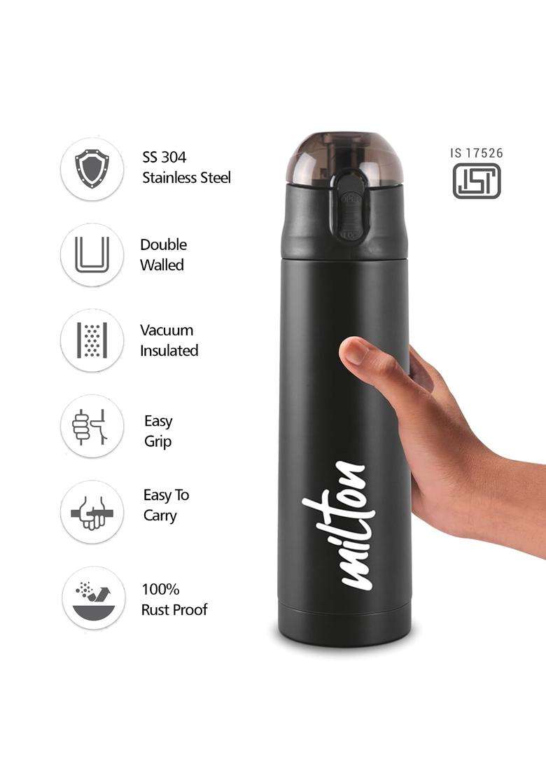 MILTON New Crown 600 Thermosteel Water Bottle with One Touch Safety Lock | 500 ml | 16.9 fl oz | Leak Proof | Insulated - Indya