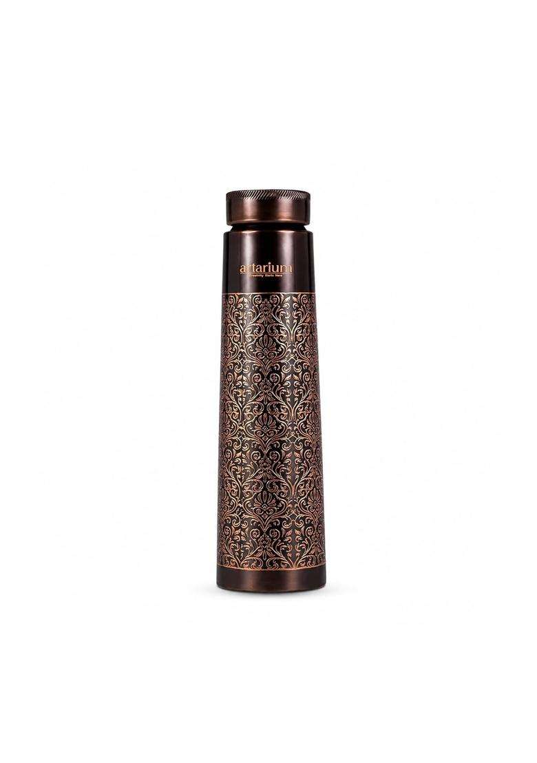 Artarium Antique Floral Design Glossy Finish Ayurveda Inspired Copper Water Bottle Leak | 1 L | 1.1 Qt - Indya
